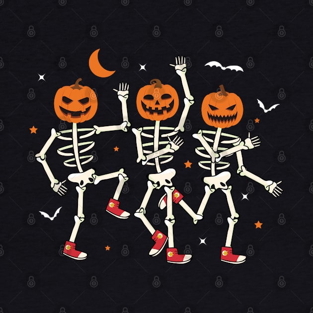Dancing Skeleton Pumpkin Retro Halloween Spooky Pumpkin Face by DonVector